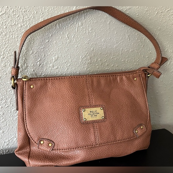 Rare Relic Vintage 1992 Brown Leather Handbag Purse - Adjustable Shoulder Strap - Picture 2 of 16